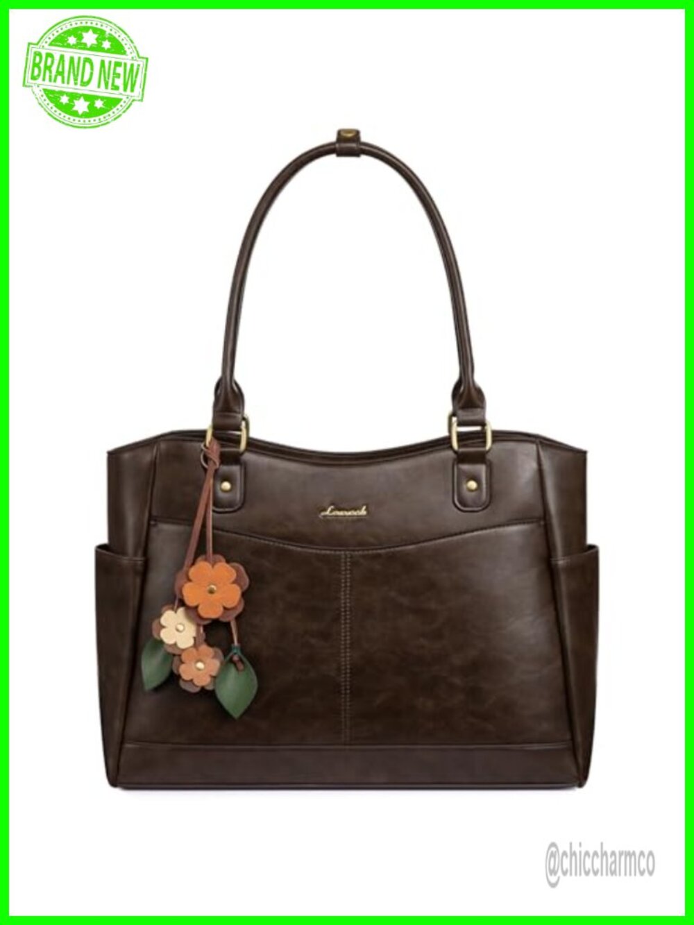 Faux Leather Laptop Tote Bag for Women Vintage Work Teacher Handbag